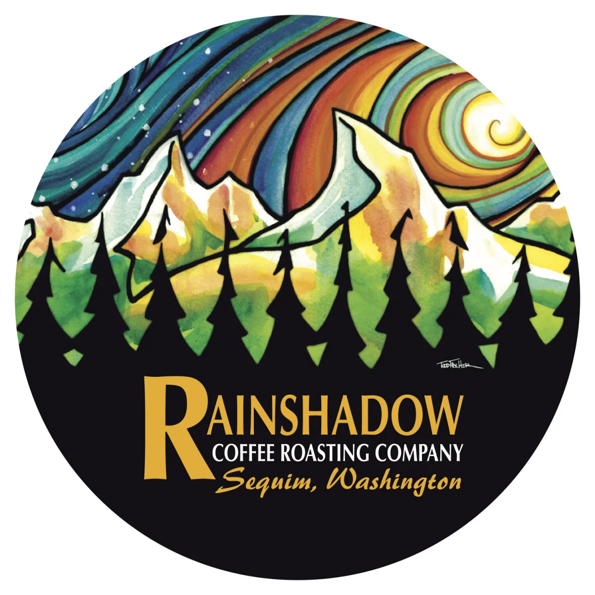 Coffee Hound Gift Card packaging featuring artwork by Todd Fischer