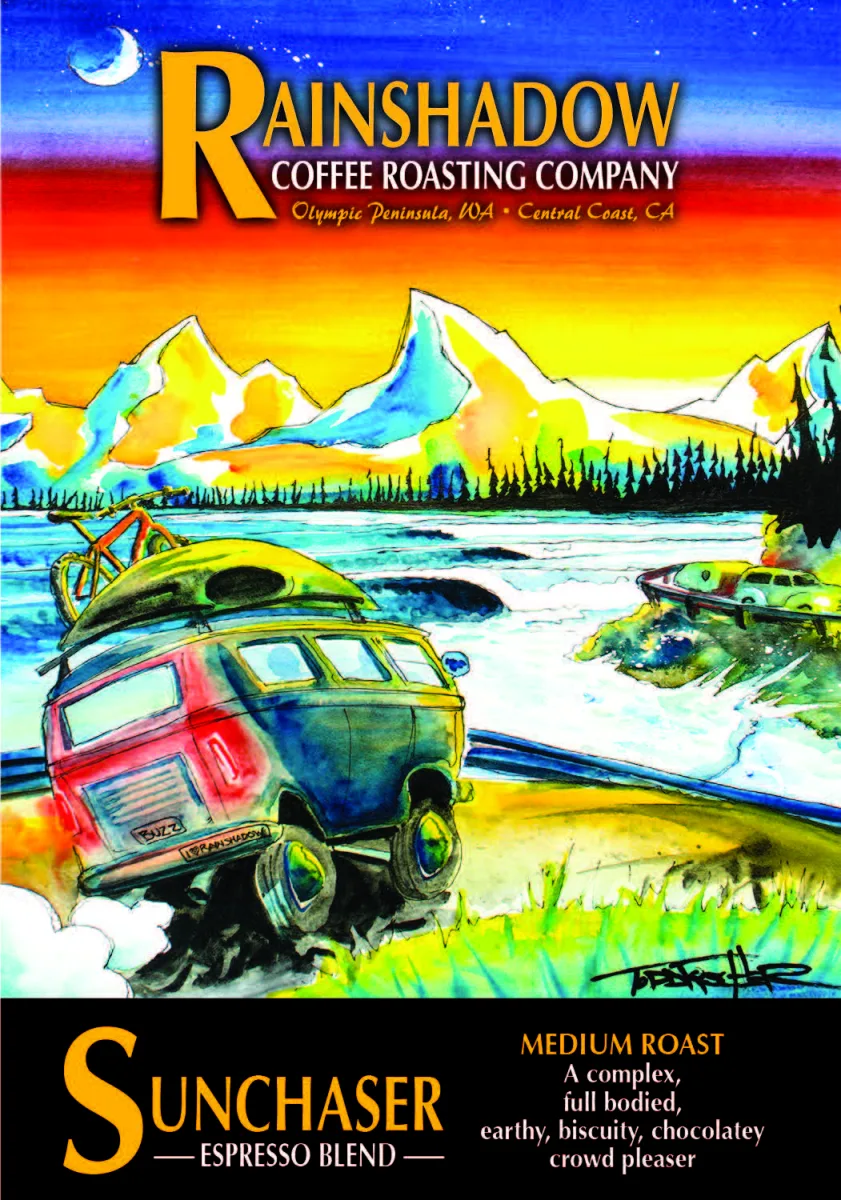 Sunchaser - Espresso Blend packaging featuring artwork by Todd Fischer