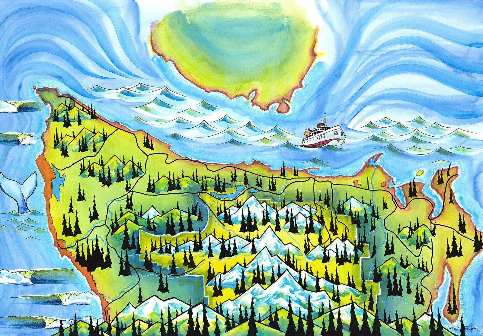 Treasure Map panoramic watercolor print